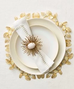 Kim Seybert Herringbone Napkin In White, Gold & Silver, Set Of 4 Napkins