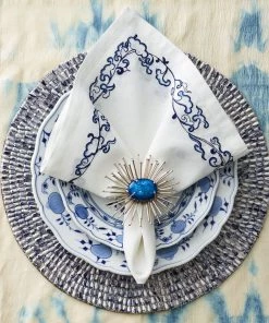 Kim Seybert Napkins Ming Border Napkin In White & Navy, Set Of 4