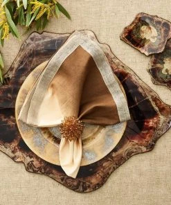 Kim Seybert Zinnia Napkin Ring In Taupe, Set Of 4