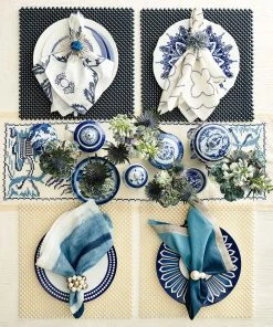 Kim Seybert Tangier Napkin In White & Navy, Set Of 4 Napkins