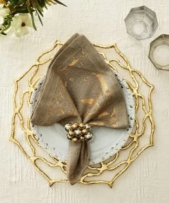 Kim Seybert Distressed Napkin In Natural & Gold, Set Of 4 Napkins