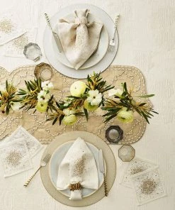 Kim Seybert Starburst Cocktail Napkins In White, Gold & Silver, Set Of 6 In A Gift Box