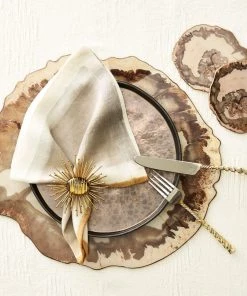 Kim Seybert Flare Napkin Ring In Brown & Gold, Set Of 4