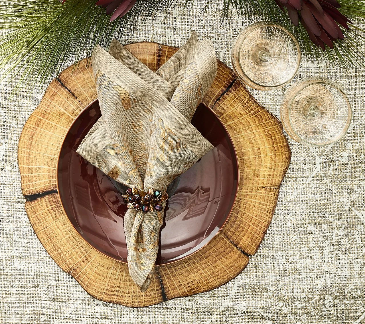 Kim Seybert Distressed Napkin In Natural & Gold, Set Of 4 Napkins