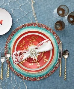 Kim Seybert Reef Napkin In White, Coral & Gold, Set Of 4