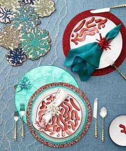 Kim Seybert Placemats Amalfi Placemat In White, Turquoise & Coral, Set Of 4