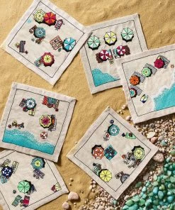Kim Seybert Beach Day Cocktail Napkins In Natural & Multi , Set Of 6 In A Gift Box