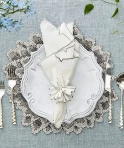 Kim Seybert Napkins Divot Napkin In White & Silver, Set Of 4