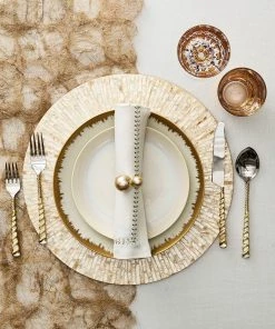 Kim Seybert Herringbone Napkin In White, Gold & Silver, Set Of 4 Napkins