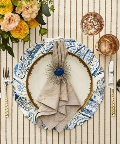 Kim Seybert Paisley Placemat In White, Navy & Gold, Set Of 4 Placemats