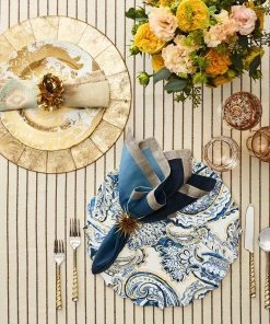 Kim Seybert Paisley Placemat In White, Navy & Gold, Set Of 4 Placemats