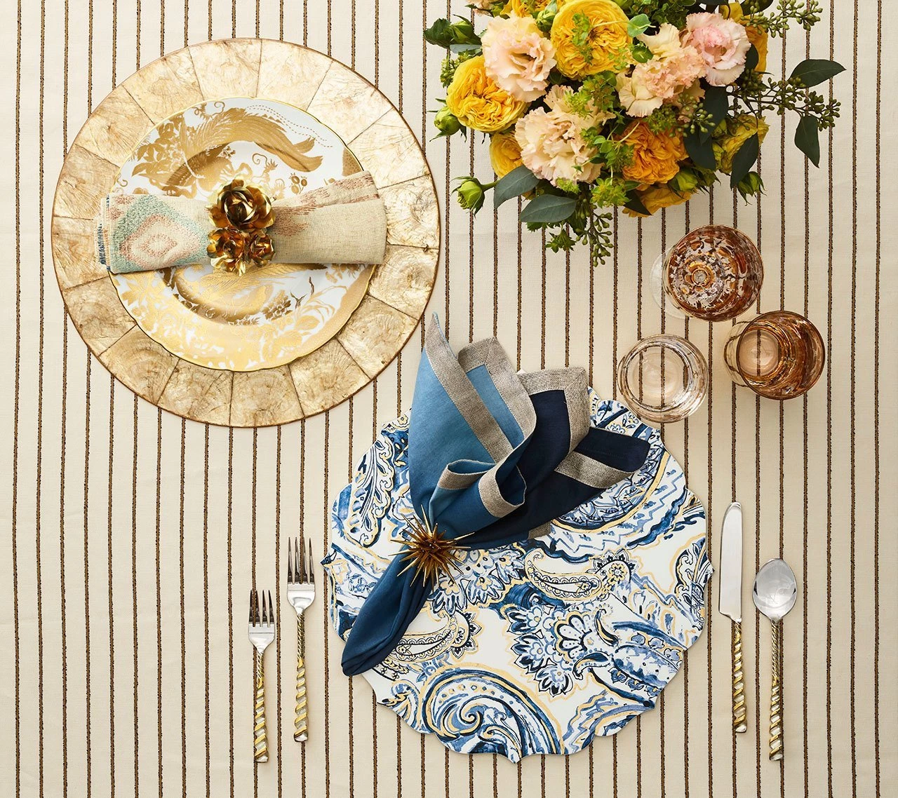Kim Seybert Paisley Placemat In White, Navy & Gold, Set Of 4 Placemats