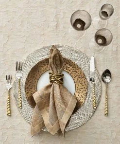 Kim Seybert Distressed Napkin In Natural & Gold, Set Of 4 Napkins