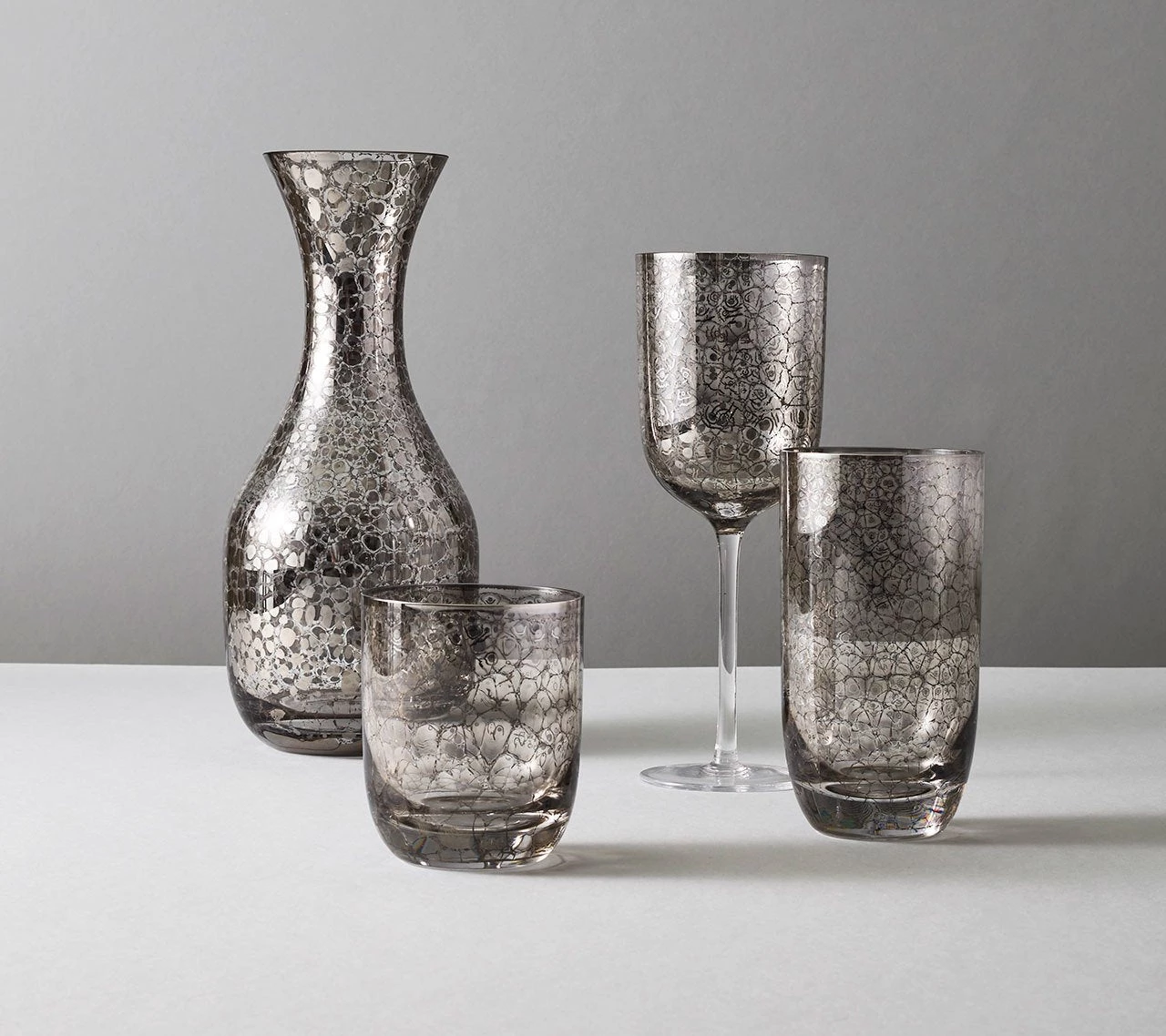 Kim Seybert Glassware Crackle Double Old Fashioned In Platinum, Set Of 4