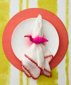 Kim Seybert Knotted Edge Napkin In White, Pink & Orange, Set Of 4 Napkins
