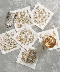 Kim Seybert Otomi Cocktail Napkins In Gold & Silver, Set Of 6 In Gift Box