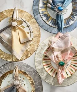 Kim Seybert Napkin Rings Flare Napkin Ring In Gold & Emerald, Set Of 4