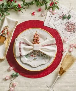 Kim Seybert Holiday Tree Napkin Ring In Red, Green & Gold, Set Of 4 In A Gift Box Napkin Rings