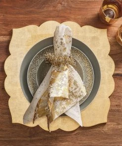 Kim Seybert Metafoil Napkin In White & Gold , Set Of 4 Napkins