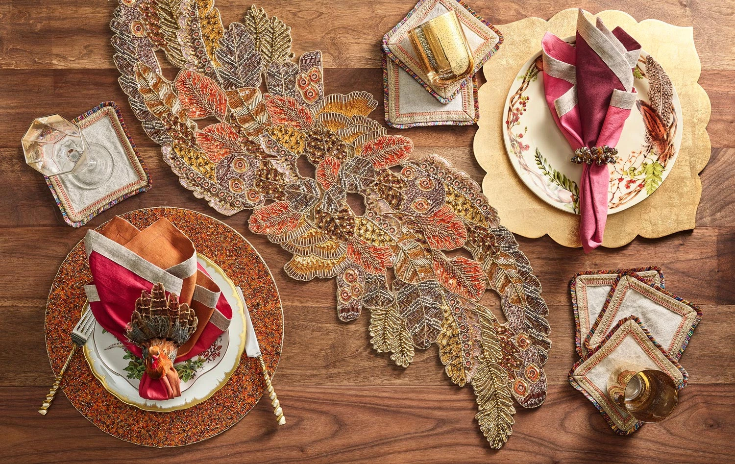 Kim Seybert Spectrum Linen Cocktail Napkins In Natural & Multi , Set Of 6 In A Gift Bag