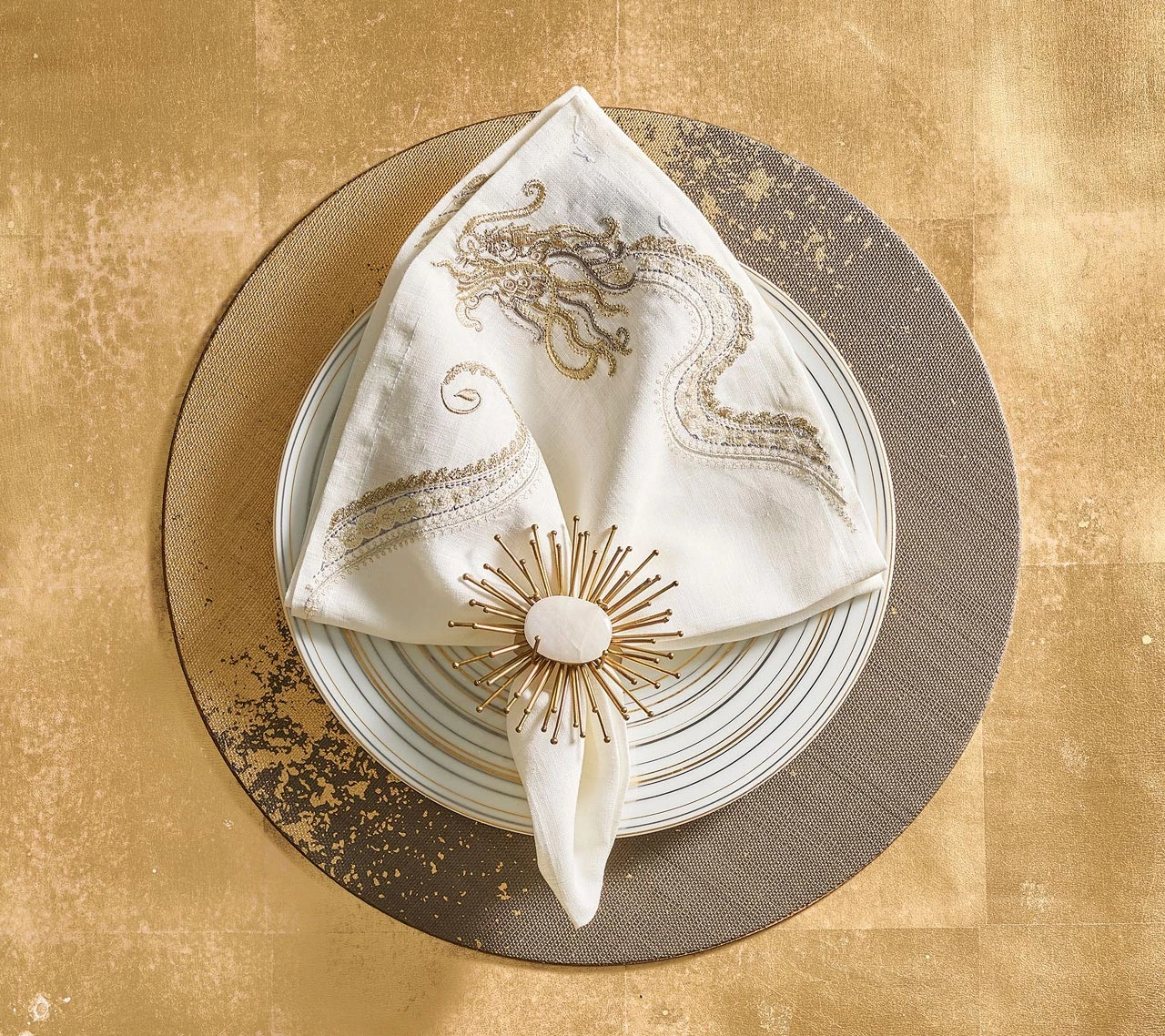 Kim Seybert Metafoil Placemat In Taupe & Gold, Set Of 4