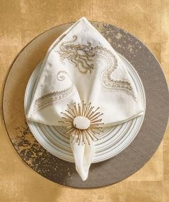 Kim Seybert Imperial Dragon Napkin In White, Gold & Silver, Set Of 4