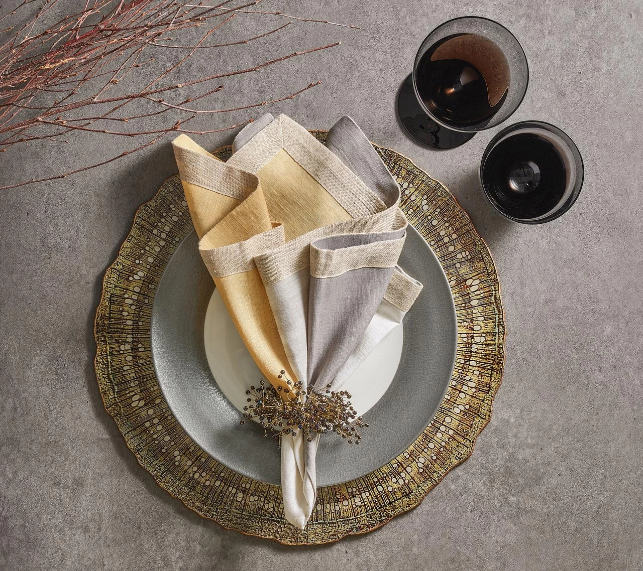 Kim Seybert Solstice Napkin In Gray & Beige, Set Of 4