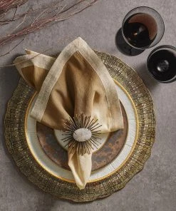 Kim Seybert Dip Dye Napkin In Natural, Brown & Gold, Set Of 4 Napkins
