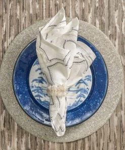 Kim Seybert Tangier Napkin In White & Navy, Set Of 4 Napkins