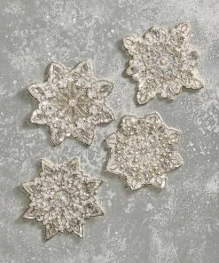 Kim Seybert Snowflake Drink Coasters In Crystal & Sliver, Set Of 4 In A Gift Bag Dinnerware/Barware
