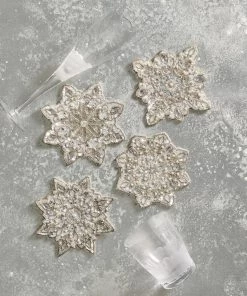 Kim Seybert Snowflake Drink Coasters In Crystal & Sliver, Set Of 4 In A Gift Bag Dinnerware/Barware
