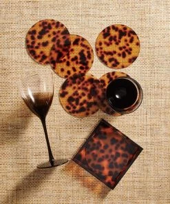 Kim Seybert Tortoise Drink Coasters In Brown, Set Of 6 In A Caddy