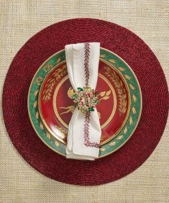 Kim Seybert Gem Wreath Napkin Rings In Red, Green, & Gold, Set Of 4 In A Gift Box