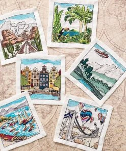 Kim Seybert All The Places Cocktail Napkins In White & Multi , Set Of 6 In A Gift Box