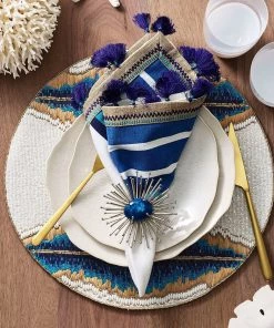 Kim Seybert Jaipur Napkin In White & Blue, Set Of 4