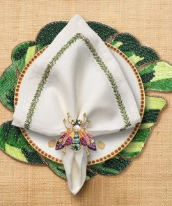 Kim Seybert Napkins Jardin Napkin In White & Green, Set Of 4