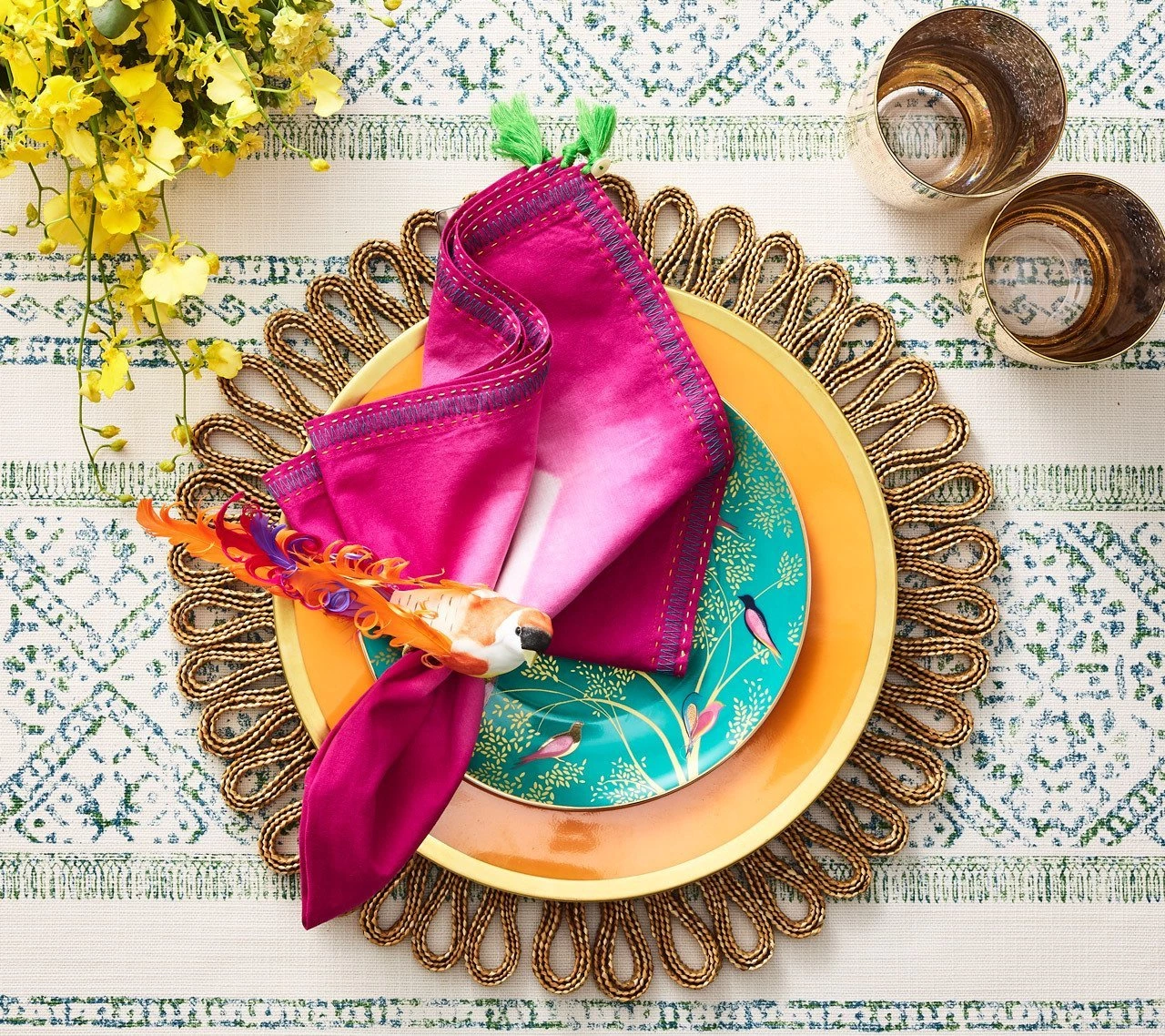 Kim Seybert Chirp Napkin Ring In Pink & Orange, Set Of 4 Napkin Rings