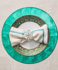 Kim Seybert Jardin Napkin In White & Turquoise, Set Of 4