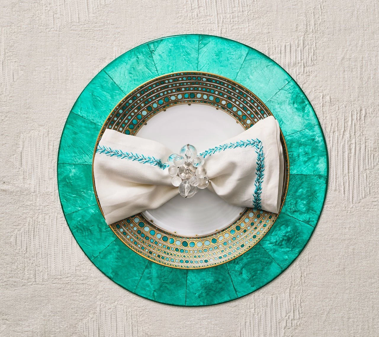 Kim Seybert Jardin Napkin In White & Turquoise, Set Of 4