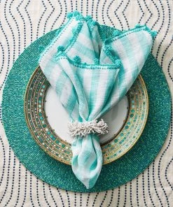 Kim Seybert Linea Napkin In White & Seafoam, Set Of 4