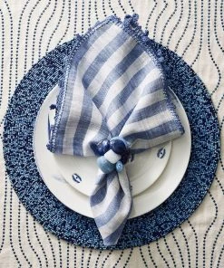 Kim Seybert Linea Napkin In White & Blue, Set Of 4 Napkins