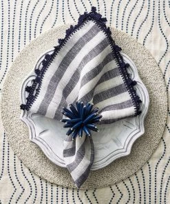 Kim Seybert Napkins Linea Napkin In White & Navy, Set Of 4