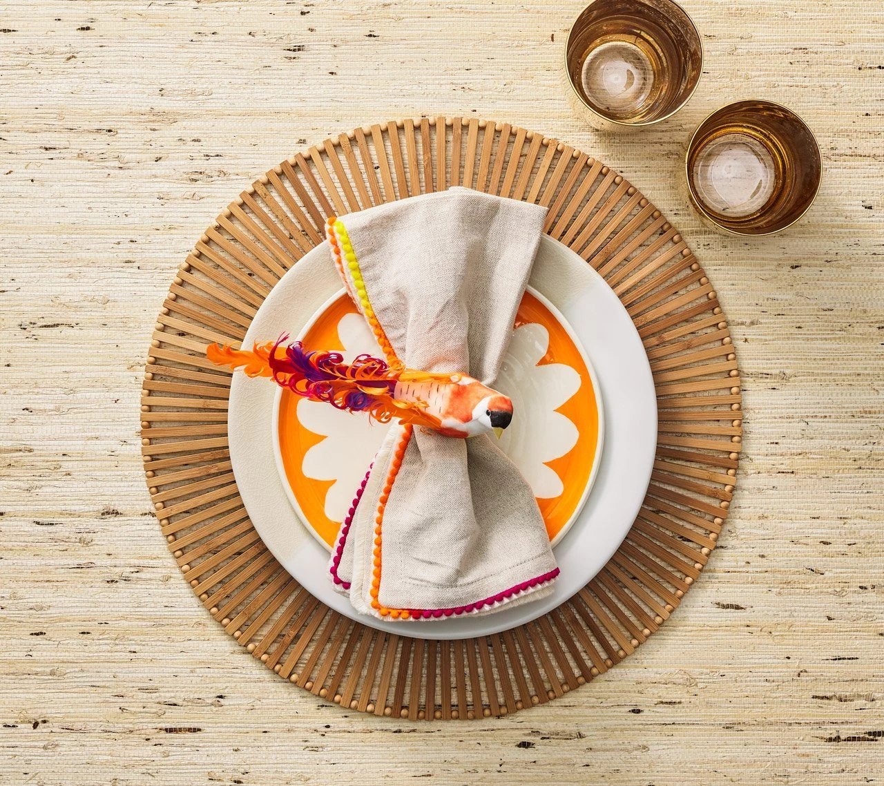 Kim Seybert Chirp Napkin Ring In Pink & Orange, Set Of 4 Napkin Rings