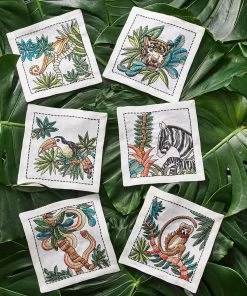 Kim Seybert Mali Cocktail Napkins In White & Multi, Set Of 6 In A Gift Box