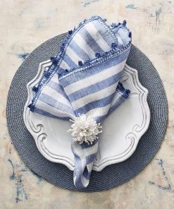 Kim Seybert Linea Napkin In White & Blue, Set Of 4 Napkins