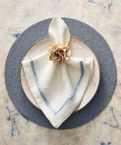 Kim Seybert Jardin Napkin In White & Periwinkle, Set Of 4 Napkins