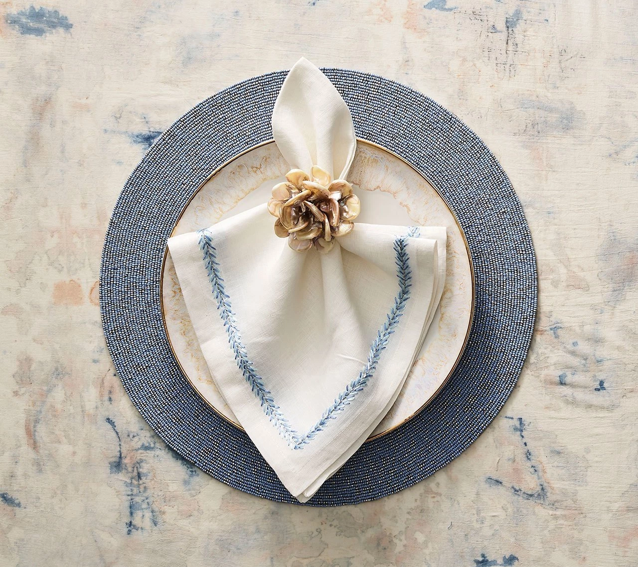 Kim Seybert Jardin Napkin In White & Periwinkle, Set Of 4 Napkins