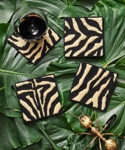 Kim Seybert Serengeti Drink Coasters In Natural & Black, Set Of 4 In A Gift Bag