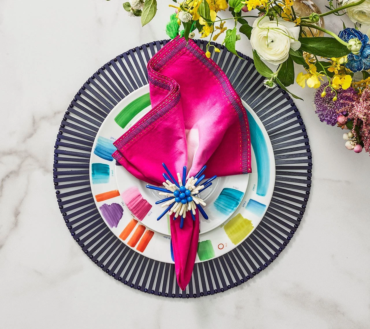 Kim Seybert Capri Napkin Ring In Navy & White, Set Of 4