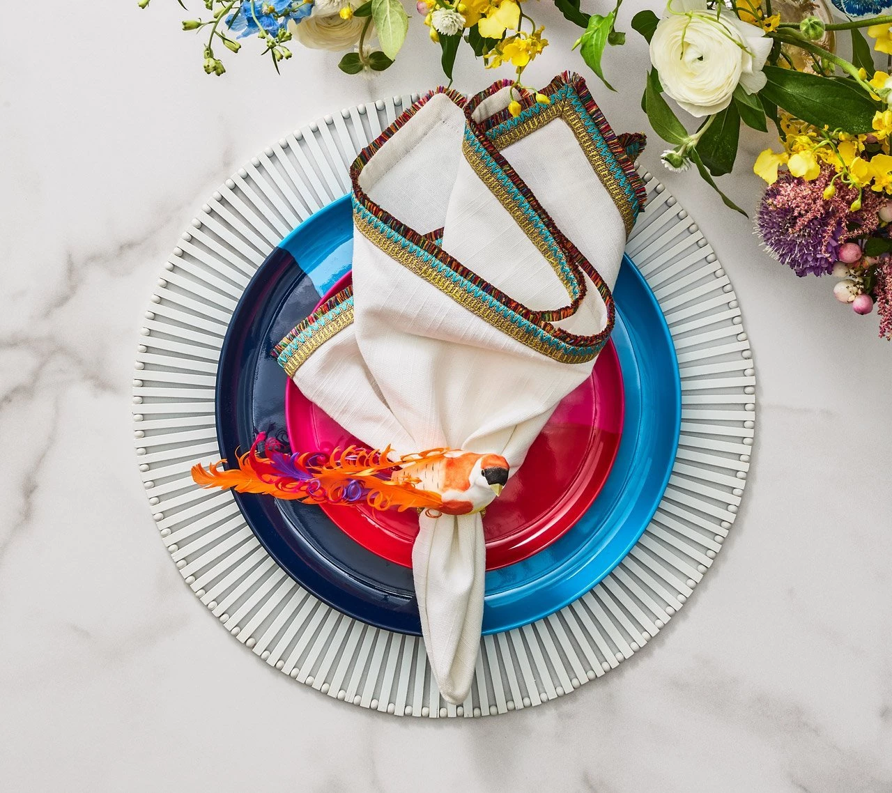 Kim Seybert Chirp Napkin Ring In Pink & Orange, Set Of 4 Napkin Rings